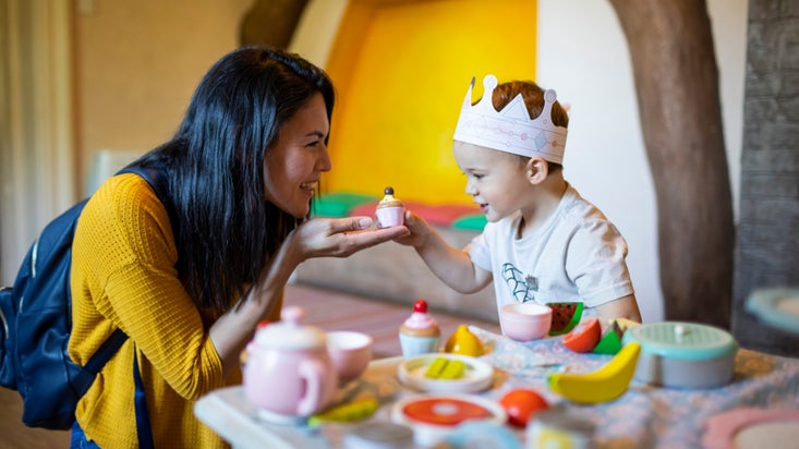A family play in the Peter Rabbit Adventure Room at Wray Castle, Cumbria